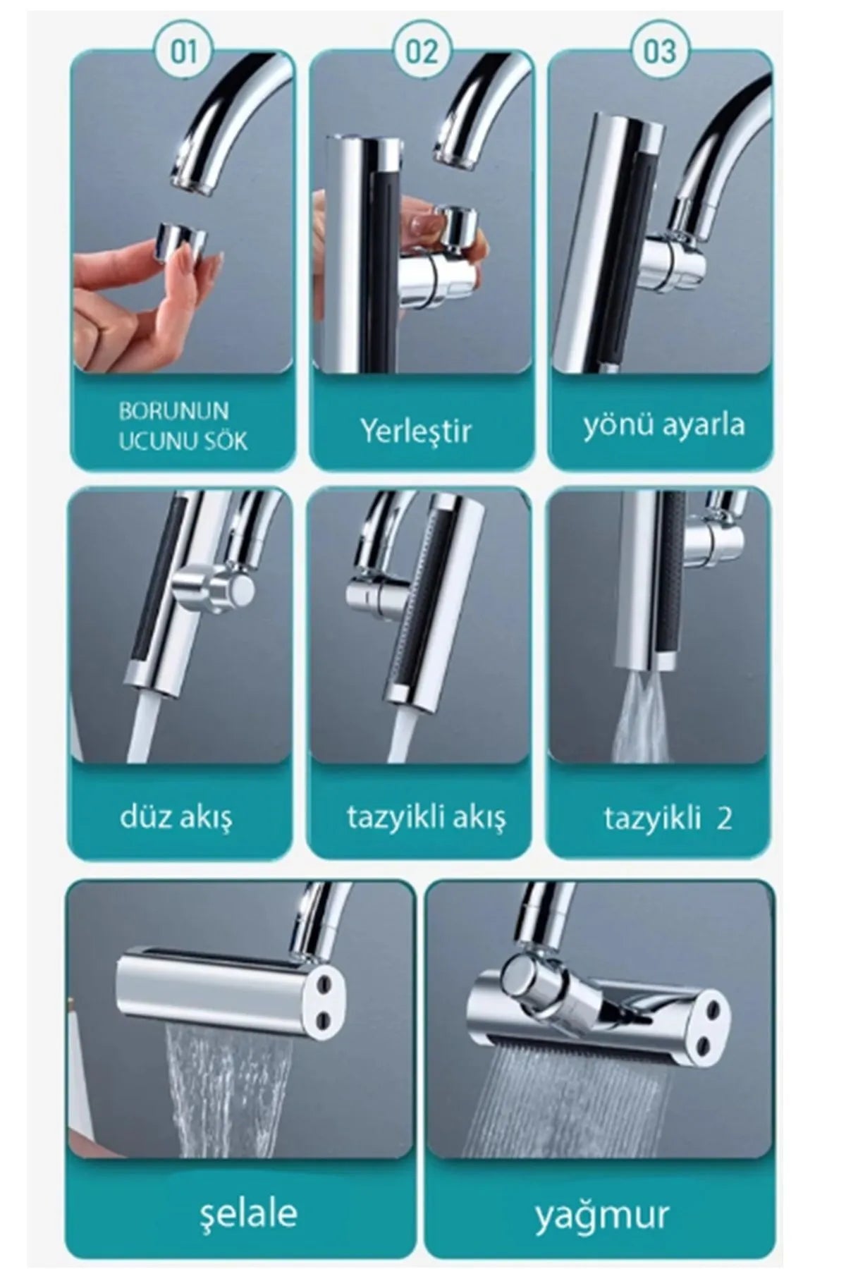 4 Yönlü Şelale Musluk Başlığı