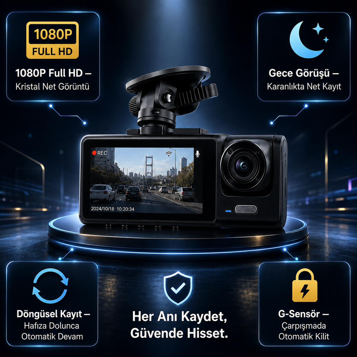Victus PRO 3 Kameralı 1080 P Ful HD Araç İçi Kamera