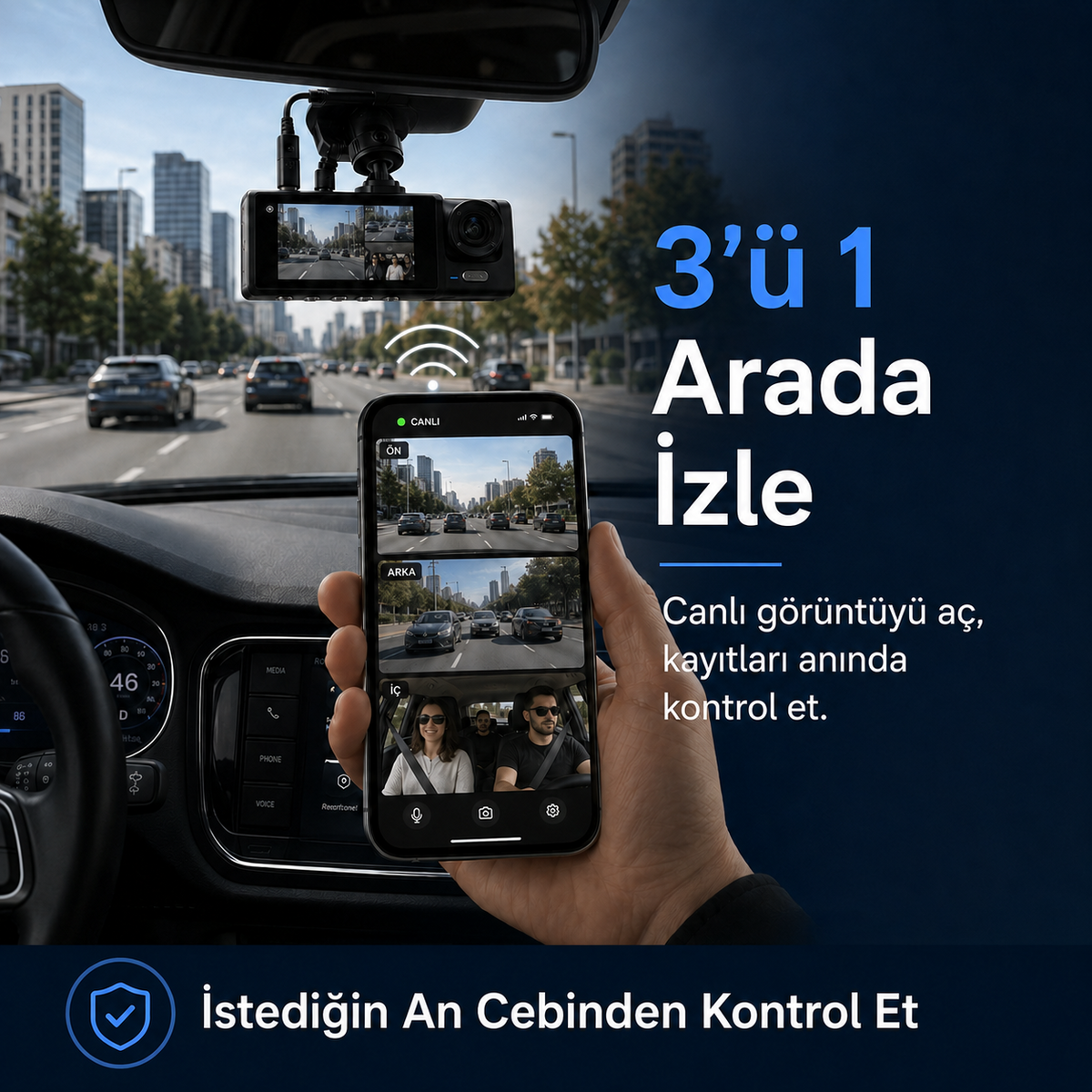 Victus PRO 3 Kameralı 1080 P Ful HD Araç İçi Kamera