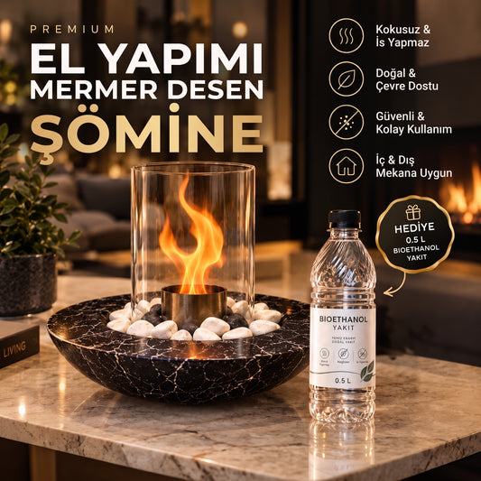 El Yapımı Mermer Desen Şömine